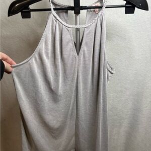 Pixley Soft Gray Braided Neckline Tank Top